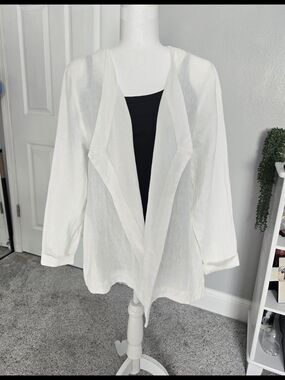 Pure Jill White 100% Linen Waterfall Cardigan Open Front Jacket - Size M